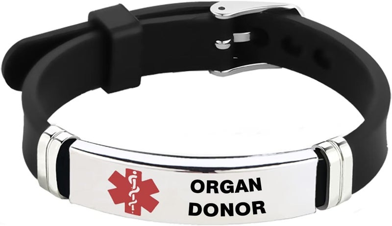 TGLS Red Medical Alert ID Bracelet for Women Men's Emergency First Aid Health Alert Laser Engraved Satinless Steel Adjustable Silicone Wristband Bracelets - Image 1